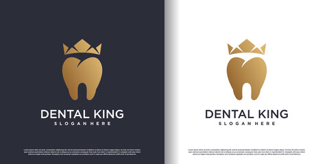 Dental king logo with golden concept Premium Vector