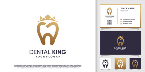 Dental king logo with business card template Premium Vector