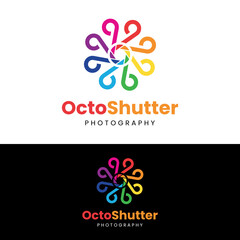 Octopus Shutter Aperture Camera Photography Logo Design Template. Suitable for Digital Photographer Studio Production House in Simple Colorful Style Logo Design.