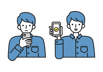 スマホで検索する・スマホを見せる男性のイラスト　セット