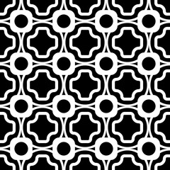 The black and white shapes are repetitive and harmoniously make the pattern. Seamless vector patterns in black and white design.