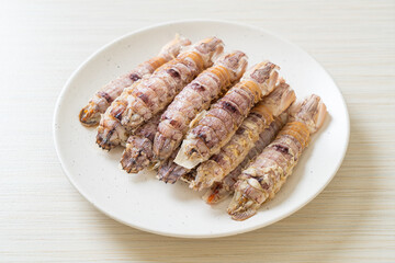 steamed crayfish or mantis shrimps or stomatopods