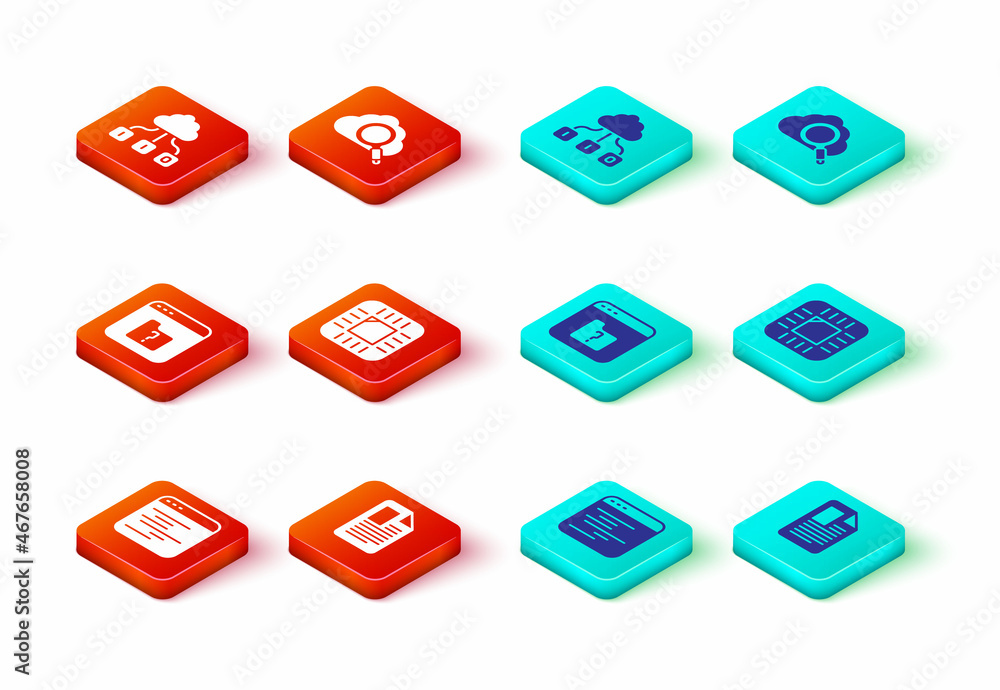 Poster set software, file document, missing, processor with cpu, search cloud computing and cloud technolog