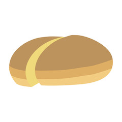 A jpeg illustration of a cut round bun isolated on transparent background. Designed in brown and beige colors for web concepts, prints, templates