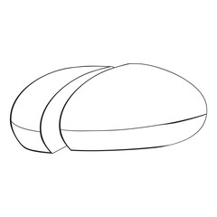 An outline jpeg illustration of a cut round bun isolated on transparent background. Designed in black and white colors for web concepts, prints, templates