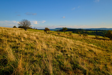 Die Wasserkuppe, der höchste Berg der Rhön im Herbst, Biosphärenreservat Rhön, Hessen,...