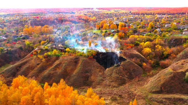 Autumn landscape. Arboretum them. Dokuchaev. 4K aerial photography.