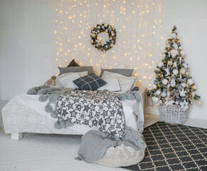 New Year's bedroom design with lights