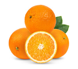 Orange fruit with leaves isolated on white background