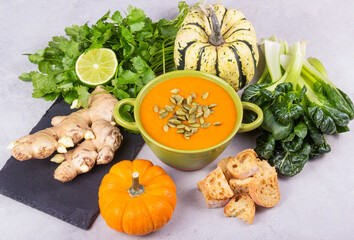 Pumpkin soup with ginger and lime.