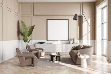 Square frame mockup in beige living room