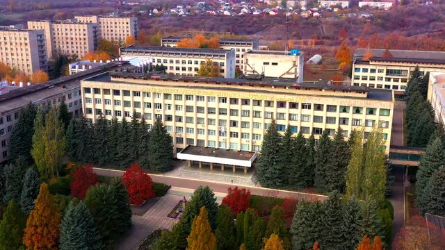 Autumn landscape. Arboretum them. Dokuchaev. 4K aerial photography.