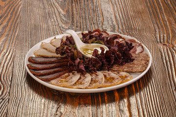 Assorted meat mix pate with sauce