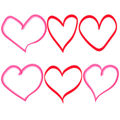 Doodle in the form of a heart. A symbol of love. A set of hand-drawn illustrations of red hearts.