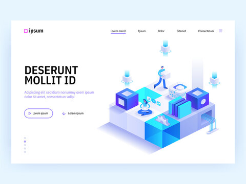 Blockchain Ecosystem and Digital Asset Exchange concept landing page. Cryptocurrency mining farm, data analysis, online payment. Vector illustration of people isometry scene for web banner