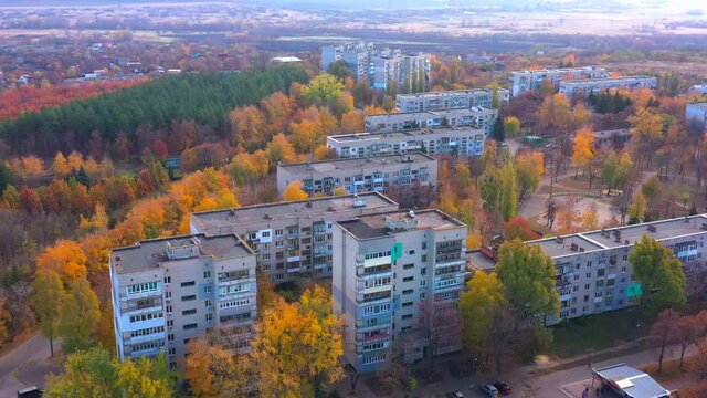 Autumn landscape. Arboretum them. Dokuchaev. 4K aerial photography.