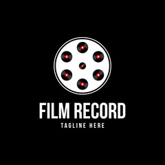 Film roll with vinyl record, film cinema video logo design