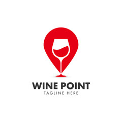 wine point logo vector design template. consisting of a wine glass icon with pointer icon. wine location. wine store.