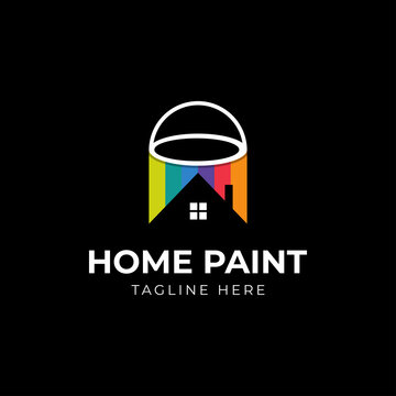 paint can logo design with home concept