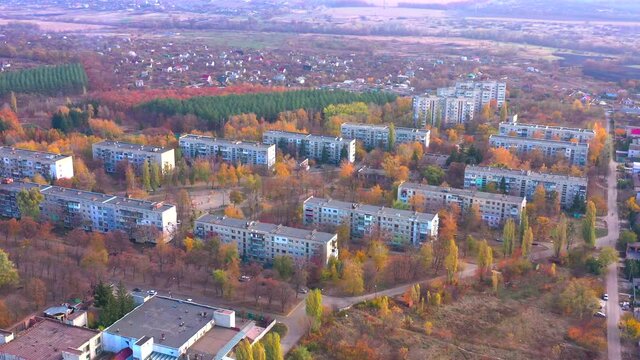 Autumn landscape. Arboretum them. Dokuchaev. 4K aerial photography.
