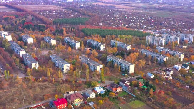 Autumn landscape. Arboretum them. Dokuchaev. 4K aerial photography.