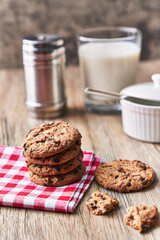  Delicious chocolate cookies on a wooden table