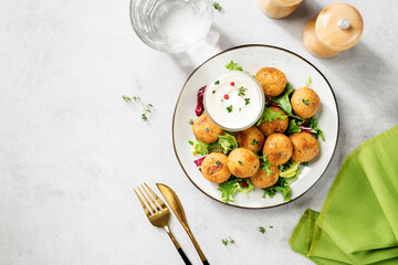 Vegetarian chickpeas falafel balls with fresh green salad. Traditional Middle Eastern and arabian...