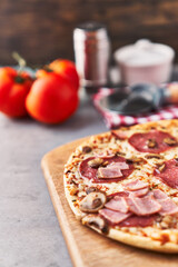  Delicious italian pizza on a concrete surface