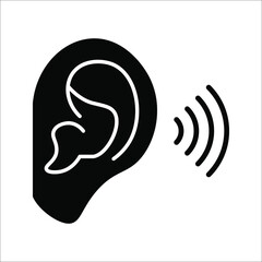 Ear vector icon, hearing symbol. Simple, flat design for web or mobile app on white background. color editable