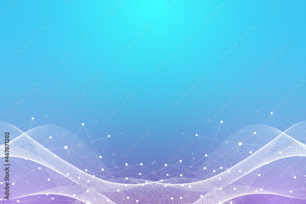 Aufkleber Big data visualization. Geometric abstract background visual information complexity. Futuristic infographics design. Technology background with connected line and dots, wave flow illustration