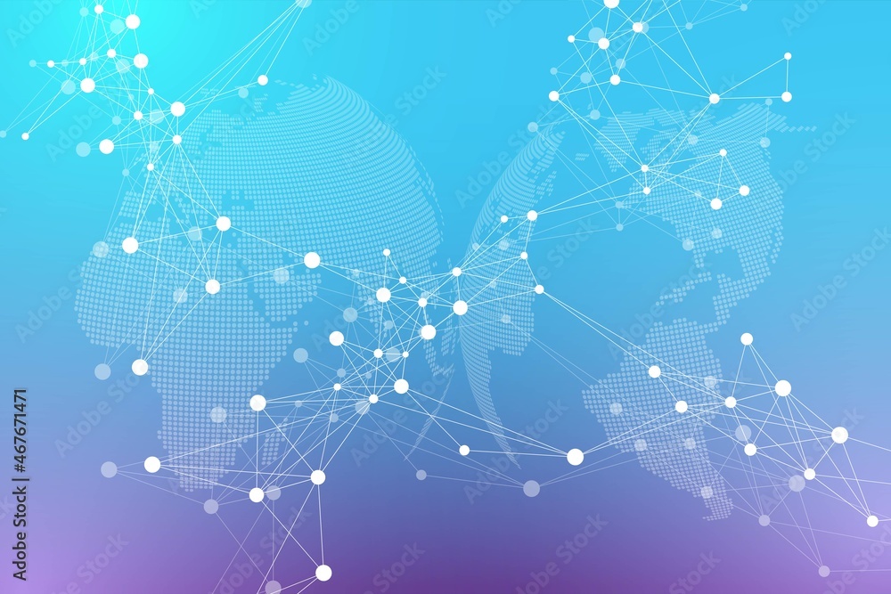 Poster Big data visualization. Geometric abstract background visual information complexity. Futuristic infographics design. Technology background with connected line and dots, wave flow illustration