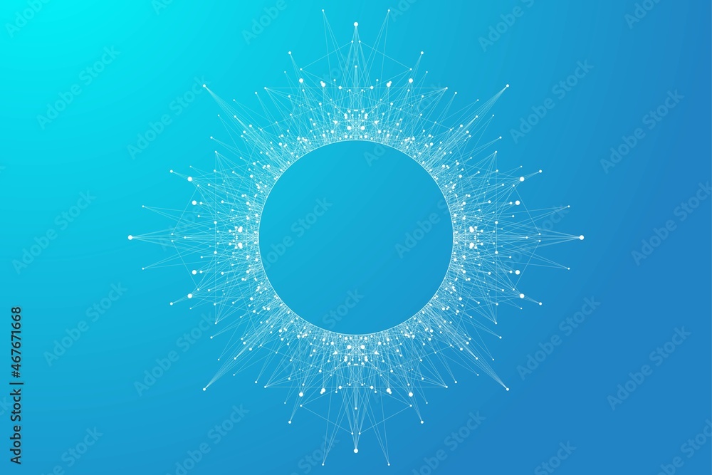 Fototapete Quantum computer technology concept. Deep learning artificial intelligence. Big data algorithms visualization for business, science, technology. Waves flow, illustration.
