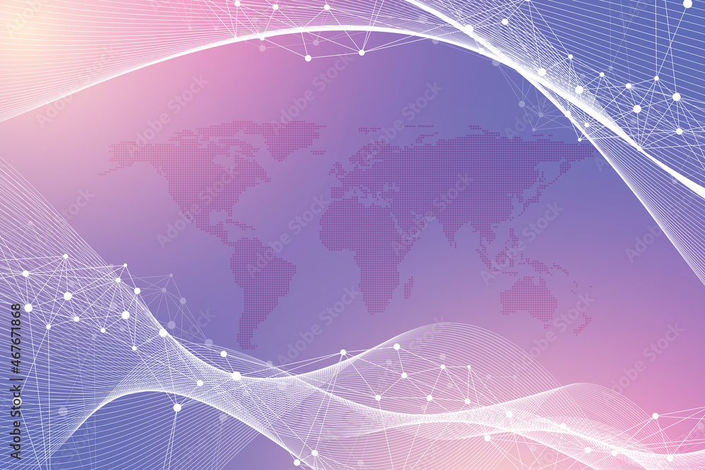 Aufkleber Big data visualization. Geometric abstract background visual information complexity. Futuristic infographics design. Technology background with connected line and dots, wave flow illustration