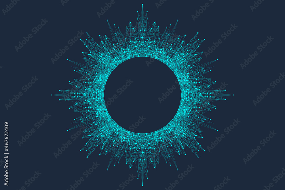 Leinwandbilder Quantum computer technology banner design template concept. Deep learning artificial intelligence. Big data algorithms visualization for business, science, technology. Waves flow, illustration.