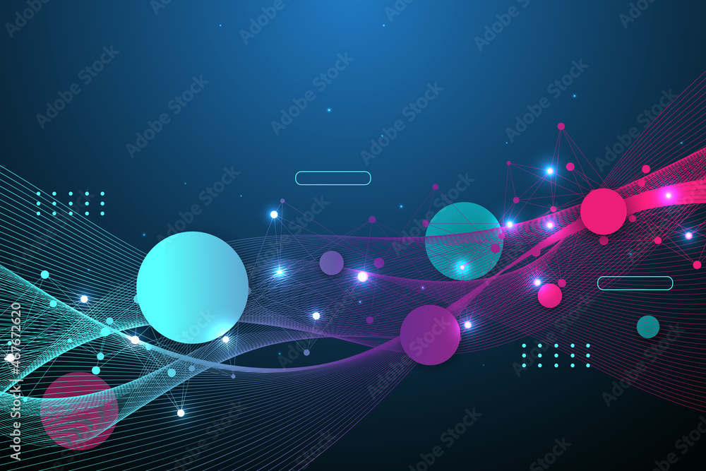 Aufkleber Technology abstract background with connected line and dots. Big data visualization. Artificial Intelligence and Machine Learning Concept Background. Analytical networks illustration