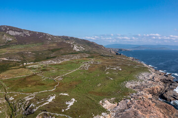 Fototapeta na wymiar Aerial view of the coastal single track road between Meenacross and Crohy Head south of Dungloe, County Donegal - Ireland