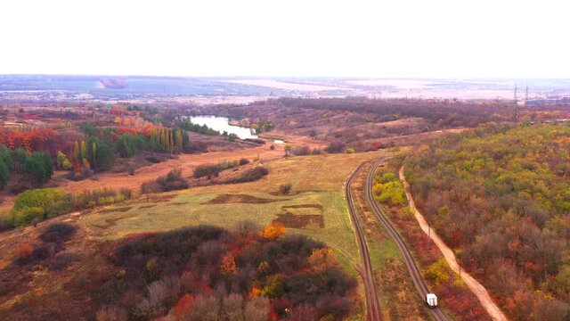 Autumn landscape. Arboretum them. Dokuchaev. 4K aerial photography.