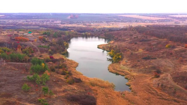 Autumn landscape. Arboretum them. Dokuchaev. 4K aerial photography.