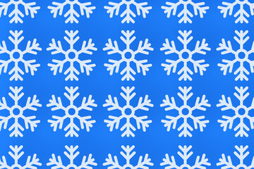 Naklejka na ściany i meble Set of frozen snowflakes on dark wall. Large snowfalls in winter. Christmas holiday celebration concept. Global cooling. Weather conditions. Top view. 3d rendering