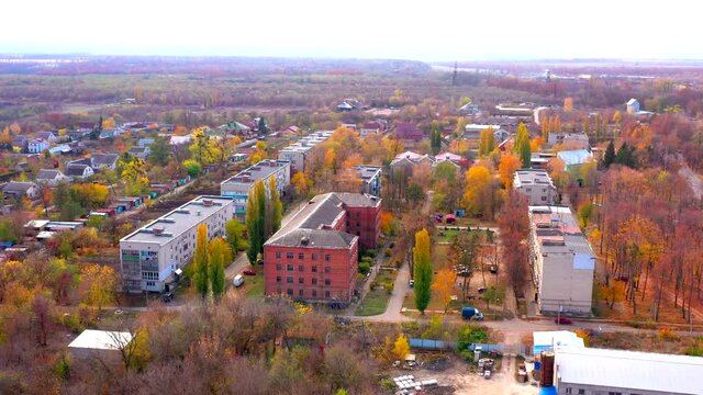 Autumn landscape. Arboretum them. Dokuchaev. 4K aerial photography.