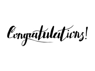 Congratulations lettering. Black text on white background. Vector illustration of handwritten lettering.