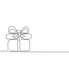 Draw a continuous line of gift box. Celebration concept. vector illustration