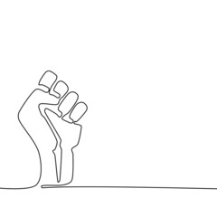 Draw a continuous line of the fist. Raise your fist in protest. isolated on a white background