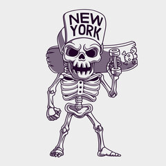 Skater skull Illustration. Hand drawn