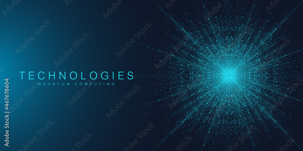 Poster Artificial intelligence logo. Machine Learning concept. Digital Brain. Neural Networks and Learning Processing Big Data. Data flow background. Vector illustration