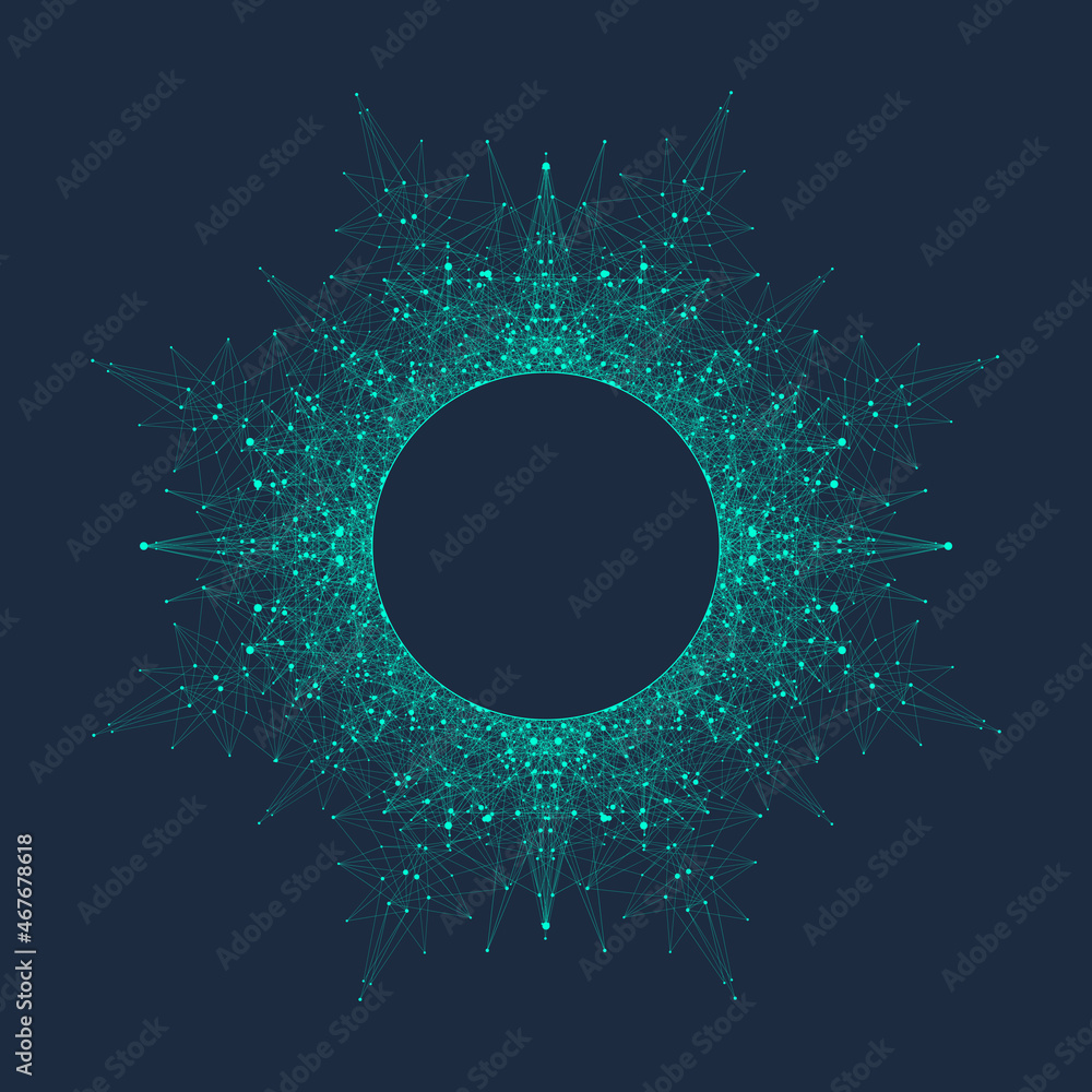 Leinwandbilder Quantum computing concept. Deep learning artificial intelligence. Big data algorithms visualization for business, science presentations, posters, covers, vector illustration.
