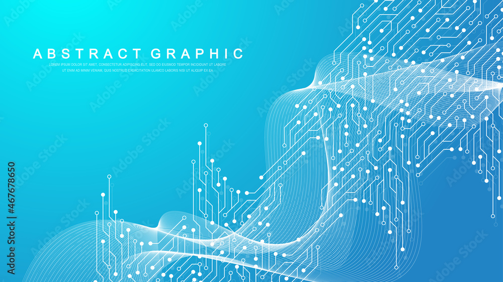 Poster Motherboard vector banner template with circuit board electronic elements. Electronic texture for computer technology, engineering concept. Motherboard computer generated abstract illustration