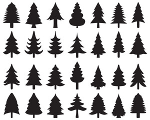 Obraz premium Christmas tree icons, black silhouettes on a white background