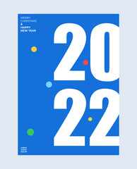 2022 new year poster set. Cover on blue background wih text. Merry christmas and happy new year.