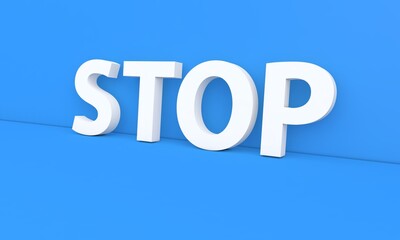 STOP - an inscription in white letters on a blue background. 3d render illustration.